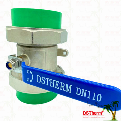 110mm PPR Double Union Ball Valve Full Bore PN25 tahan korosi