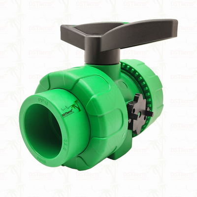 Lock Ball PPR Double Union Ball Valve Dengan Plastik Ball S2.5 20-63MM Logo yang Disesuaikan