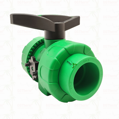 Lock Ball PPR Double Union Ball Valve Dengan Plastik Ball S2.5 20-63MM Logo yang Disesuaikan