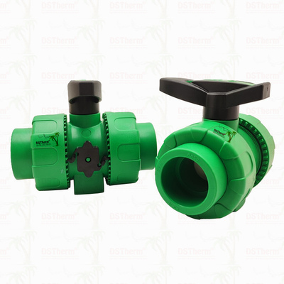 Lock Ball PPR Double Union Ball Valve Dengan Plastik Ball S2.5 20-63MM Logo yang Disesuaikan