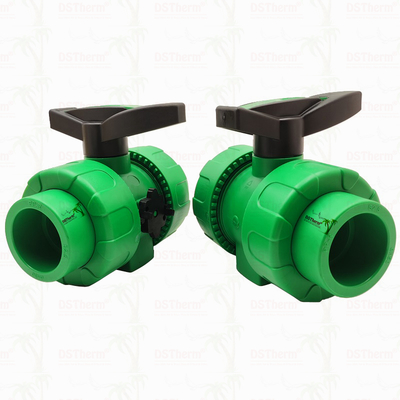 Lock Ball PPR Double Union Ball Valve Dengan Plastik Ball S2.5 20-63MM Logo yang Disesuaikan