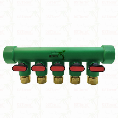 Manifold PPR Dengan Katup Bola Air Panas Merah 5 Arah Manifold Logo dan Warna yang Disesuaikan 25mm