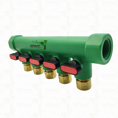 Manifold PPR Dengan Katup Bola Air Panas Merah 5 Arah Manifold Logo dan Warna yang Disesuaikan 25mm