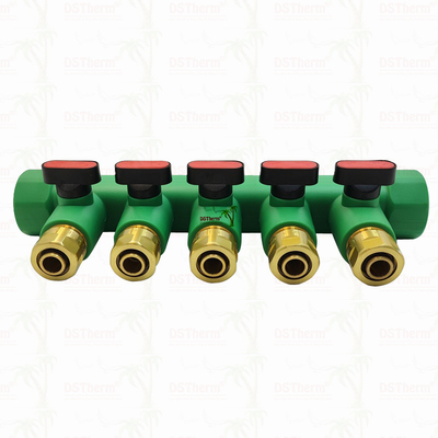 Manifold PPR Dengan Katup Bola Air Panas Merah 5 Arah Manifold Logo dan Warna yang Disesuaikan 25mm