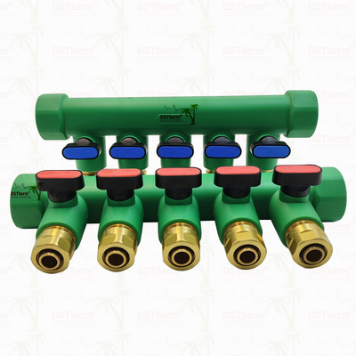 Manifold PPR Dengan Katup Bola Air Panas Merah 5 Arah Manifold Logo dan Warna yang Disesuaikan 25mm