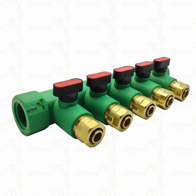 Manifold PPR Dengan Katup Bola Air Panas Merah 5 Arah Manifold Logo dan Warna yang Disesuaikan 25mm