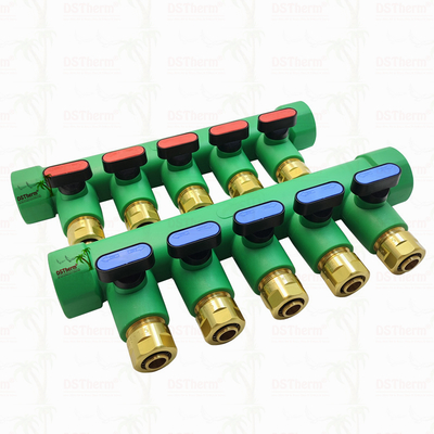 Manifold PPR Dengan Katup Bola Air Panas Merah 5 Arah Manifold Logo dan Warna yang Disesuaikan 25mm