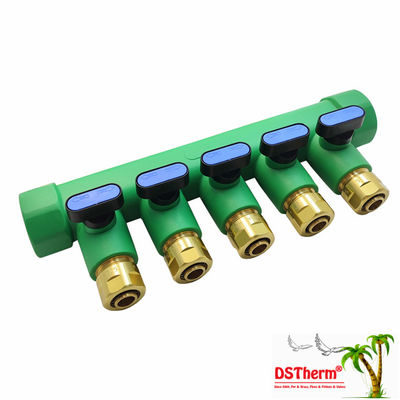 PPR Biru Manifold Dengan Ball Valve 5 Ways Manifold Warna dan Logo Disesuaikan 25mm