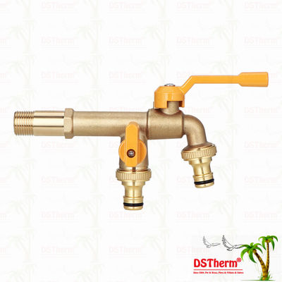 Keran Ganda Kuningan Tugas Berat Long Spoute Keran Ekstensi Keran Kuningan Bibcock 1/2"*3/4"*3/4"