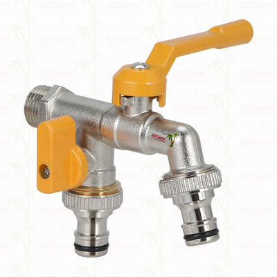 Kran Keran Ekonomis Kuningan Outlet Ganda Keran Kuningan Berlapis Nikel Keran Kuningan 1/2"*3/4"*3/4"