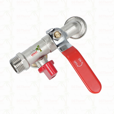 Kuningan Ekonomi Double Outlet Bibcocks Nikel dilapisi keran dengan pegangan merah 1/2 "* 3/4" * 3/4 "