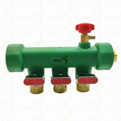 PPR Manifolds With Ball Valve Hot & Cold Water Red 3 Ways Manifolds Customized Logo and Color 25mm