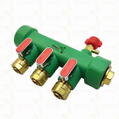 PPR Manifolds With Ball Valve Hot & Cold Water Red 3 Ways Manifolds Customized Logo and Color 25mm
