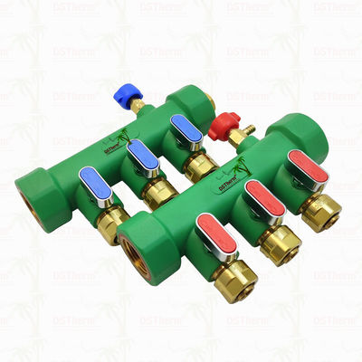 PPR Manifolds With Ball Valve Hot & Cold Water Red 3 Ways Manifolds Customized Logo and Color 25mm