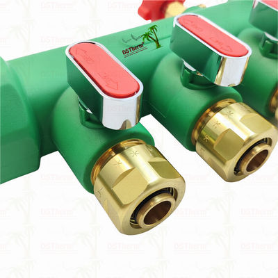 PPR Manifolds With Ball Valve Hot & Cold Water Red 3 Ways Manifolds Customized Logo and Color 25mm