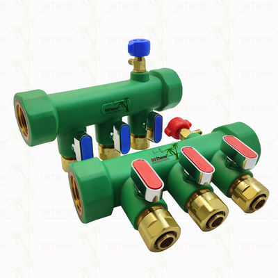 PPR Manifolds With Ball Valve Hot & Cold Water Red 3 Ways Manifolds Customized Logo and Color 25mm