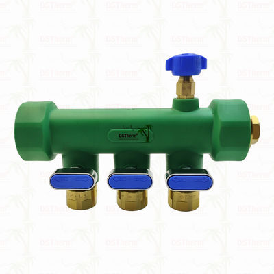 Manifold PPR Dengan Katup Bola Air Panas & Dingin Biru 3 Arah Manifold Logo dan Warna Kustom 25mm