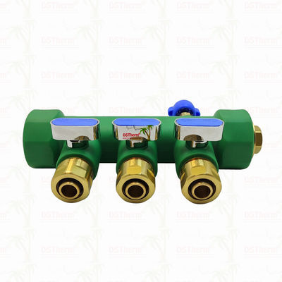 Manifold PPR Dengan Katup Bola Air Panas & Dingin Biru 3 Arah Manifold Logo dan Warna Kustom 25mm