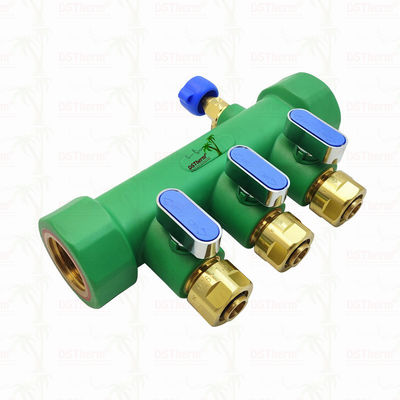 Manifold PPR Dengan Katup Bola Air Panas & Dingin Biru 3 Arah Manifold Logo dan Warna Kustom 25mm