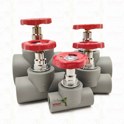 PPR Stop Valve berlapis krom abu-abu dengan kartrid kuningan Global Vlave 20-110mm