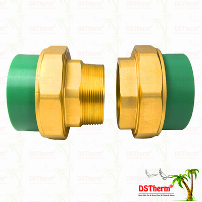 Hijau Ppr Pria & Wanita Customized Kuningan Threaded Union tahan korosi
