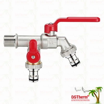 Desain Unik Bentuk Inovatif Keran Outlet Ganda Dengan Genggam Aluminium Merah 1/2