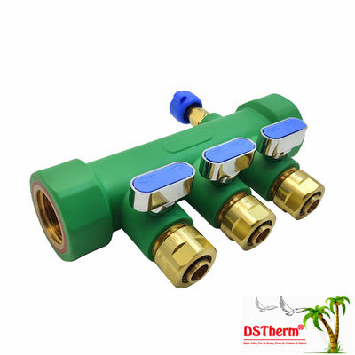 Manifold PPR Dengan Katup Bola Air Panas & Dingin Biru 3 Arah Manifold Logo dan Warna Kustom 25mm