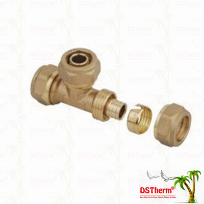 Equal Threaded Tee Pex Brass Fittings Warna Kuningan Logo Disesuaikan Fitting Sekrup Berat Tengah